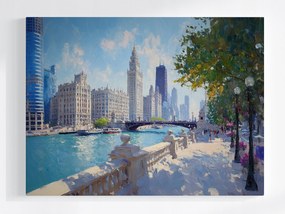 Vászonkép Canvas Város Usa Chicago Folyó Felhőkarcolók Híd Kilátás 100x75