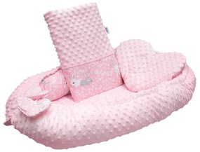 Luxus babafészek párnával és paplannal New Baby Minkyből Nyuszi rózsaszín