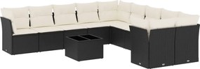 vidaXL 11 részes fekete polyrattan kerti ülőgarnitúra párnákkal