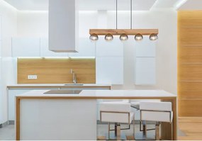 Globo 15656-5H Függeszték fém fekete matt, MDF fa hatású sötét, üveg füstszínű, átlátszó, kábeltextil fekete, állítható magasságú (függőlámpa), HxSzxM.: 1150x150x1200mm, nem tartozék: 5x E27 40W 230V