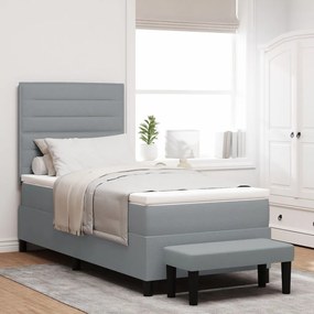 Boxspring ágy matraccal és pad light szürke 90 x 190 cm szövet