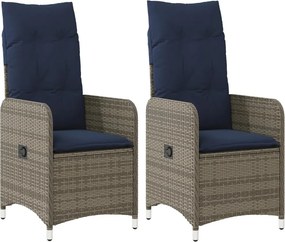 vidaXL 2 db szürke polyrattan dönthető kerti szék párnákkal