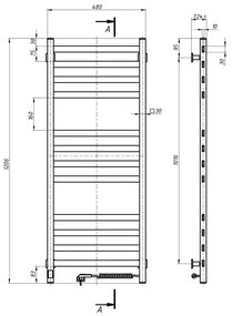 Fürdőszobai létrás törölközőszárító radiátor termosztáttal AVANGARD 459W/230V 120,6cm IP44 fehér jobb oldali