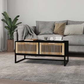Fekete szerelt fa és vas dohányzóasztal 80 x 40 x 35 cm
