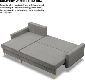 Etna sarokkanapé, 2 ágyneműtartóval, bársony, univerzális oldal, bonell töltet, világosszürke