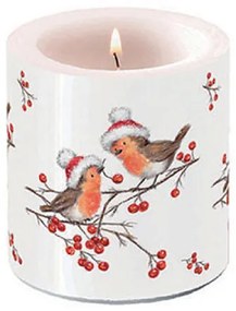 Karácsonyi átvilágítós gyertya két vörösbegy madárral kicsi