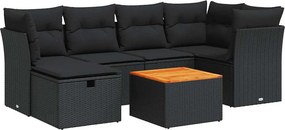 vidaXL 7 részes fekete polyrattan kerti ülőgarnitúra párnával