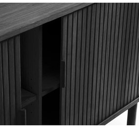 Fekete alacsony komód tolóajtóval, tölgyfa dekorral 76x160 cm Cavo – Unique Furniture