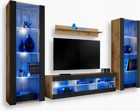 komodee Tivoli Grande Rtv szett nappaliba Wotan tölgy-fekete kék Led