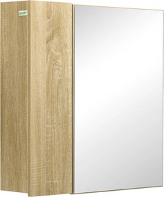 kleankin fürdőszobai szekrény tükörrel és 4 belső polccal, chipboardból, 60x15x60 cm, fa szín | Aosom