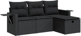 vidaXL 4 részes fekete polyrattan kerti ülőgarnitúra párnákkal