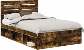 vidaXL Ágykeret fejtámlával Füstölt tölgy 120 x 200 cm Tömör fenyőfa