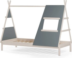 Szürkészöld borovi fenyő házikó alakú gyerekágy ágyráccsal 90x200 cm Enola – Marckeric