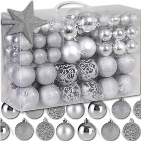 Karácsonyfadísz Szett XXL Ezüst 100 Db 6/4/3 CM Csillag