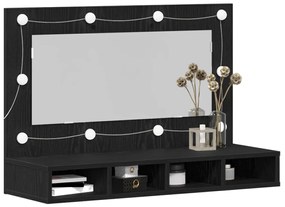 LED Tükrös Szekrény Fekete Tölgy - 90x31.5x62 cm