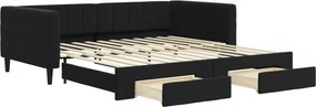 vidaXL fekete kihúzható bársony heverő fiókkal 100 x 200 cm
