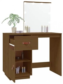 mézbarna tömör fenyőfa fésülködőasztal LED-del 95x50x133,5 cm