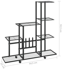 fekete acél virágtartó állvány kerékkel 94,5 x 25 x 92,5 cm