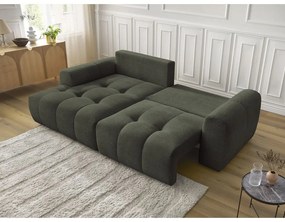 Khaki zsenília kinyitható-tárolóhelyes sarokkanapé (bal oldali-heverő résszel) Roxelane – Bobochic Paris