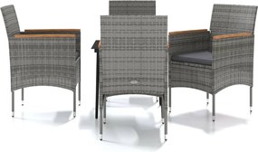 vidaXL 5 részes szürke és fekete kerti étkezőgarnitúra párnákkal