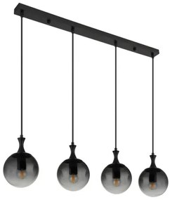 Globo 15885-4H Függeszték fém fekete matt, füstszínű üveg búra, fekete PVC kábel, magassága lerövidíthető, HxSzxM: 900x150x1300mm, 4x E27 ILLU 10W 230V izzók nélkül