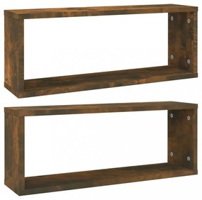2 db füstös tölgy színű szerelt fa fali kockapolc 60x15x23 cm