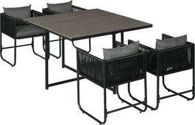 Outsunny 5 darabos polirattan kertibútor szett étkezőasztallal és 4 székkel - erkély bútor szett, terasz ülőgarnitúra, szürke | Aosom