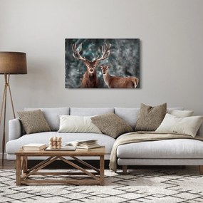 Kép - szarvas és őzike egy havas erdőben (90x60 cm)