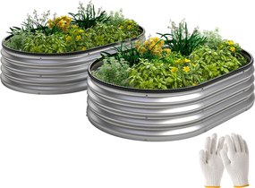 Outsunny 2 db fém emelt ágyás, 135 x 90 x 30 cm — ovális, nyitott aljú virágládák gumiperemmel, védőkesztyűvel | Aosom