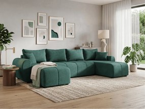 SEVIO U alakú kihúzható ülőgarnitúra, 311x145 cm, palackzöld + 2 párna INGYEN