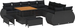 vidaXL Kerti Kanapé Szett párnával tárolóval 13 pcs Fekete