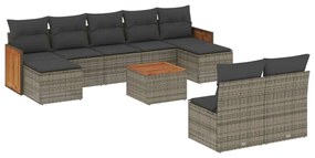 vidaXL 10 részes szürke polyrattan kerti ülőgarnitúra párnákkal