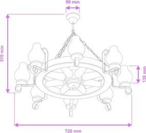 Brilagi - Láncra szerelt ROATA csillár 8xE14/40W/230V, átmérő 70 cm, bükk/dió
