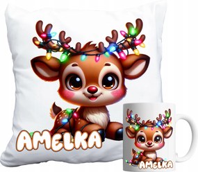 Készlet Bögre És Párna Ünnepi Rén Szarvas Ajándék Mikulás Név