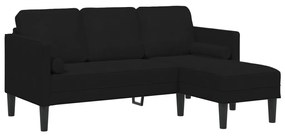 3-fős kanapé chaise longue - L alakú, fekete, 160 cm bársony
