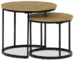 Set măsuță de cafea, blat MDF, decor stejar salbatic, bază metalică