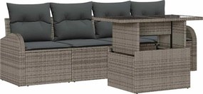 vidaXL Kerti Kanapé Szett párnával párnával 5 pcs Szürke Poly Rattan