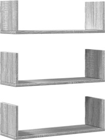vidaXL 3 db szürke sonoma színű szerelt fa fali polc 58 x 18 x 18 cm