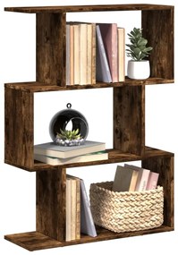 3 szintes füstös tölgy fa elválasztó könyvespolc 70x24x97 cm