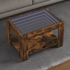 Füstös tölgy szerelt fa dohányzóasztal LED-del 73 x 53 x 45 cm