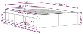 fekete tölgy színű szerelt fa ágykeret matrac nélkül 140x190 cm