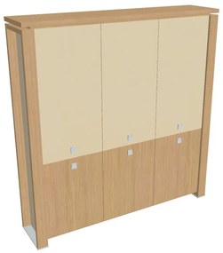 Verno+ S magas szekrény 200 x 46 x 210 cm, kombinált ajtó, világos tölgy / vanília