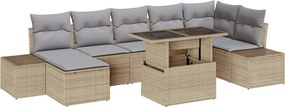 vidaXL Kerti Kanapé Szett tárolóval 8 pcs Bézs Poli rattan