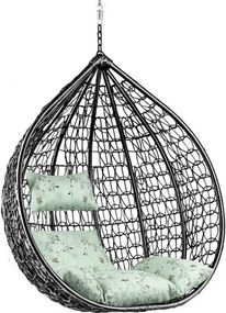 Fekete függőszék KOKON állvány nélkül, világoszöld párna mintával