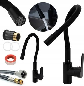 Konyhai Csaptelep Fekete Matt Flex Flexibilis Kifolyócső Perlátor Komplett Szerelés