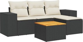 vidaXL 5 részes fekete polyrattan kerti kanapészett párnákkal