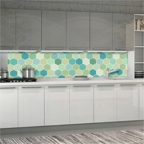 Tapéta Hatszögletű szimfónia falgeometria zöld-kék 250x60 +ragasztó