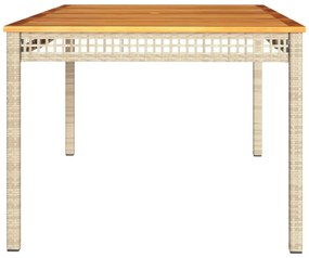 bézs polyrattan és akácfa kerti asztal 180 x 90 x 75 cm