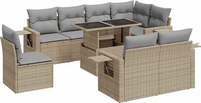 vidaXL 9 részes bézs polyrattan kerti ülőgarnitúra párnákkal
