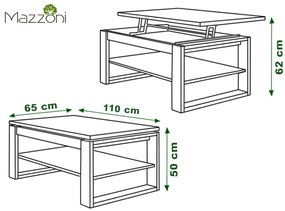 Mazzoni NUO Fehér - MODERN DOHÁNYZÓASZTAL MEGEMELHETŐ ASZTALLAPPAL